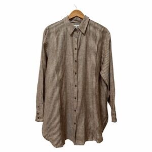Boden Women Metallic Stripe Linen Relaxed Button Up Shirt Size 10 Brown Coastal